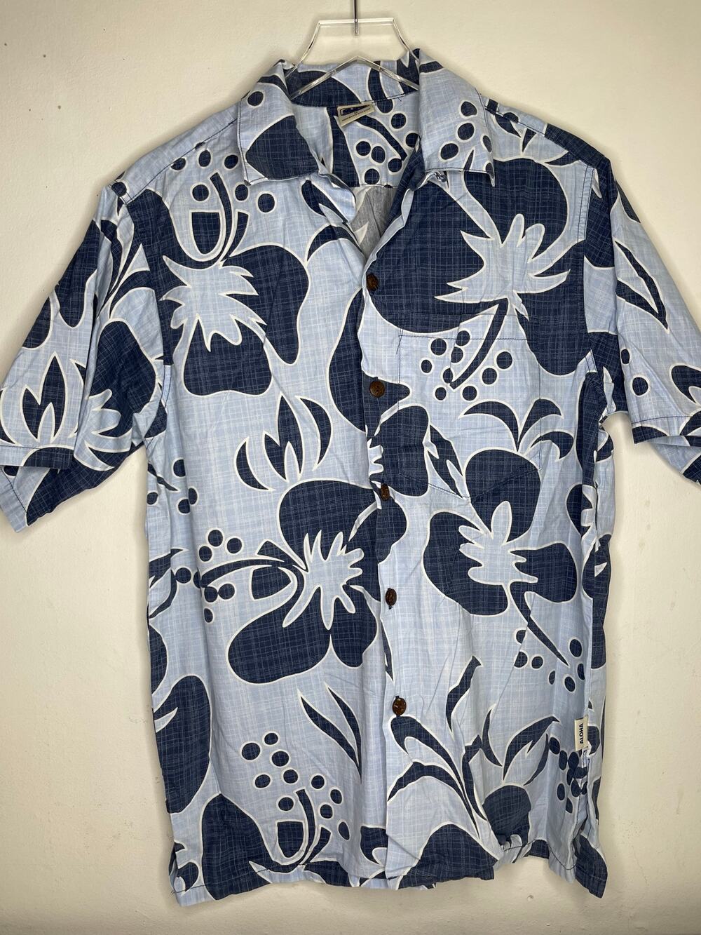 Honolulu Surf Co — Vintage Blue Hawaiian Floral Tribal Shirt — Men's Size Medium